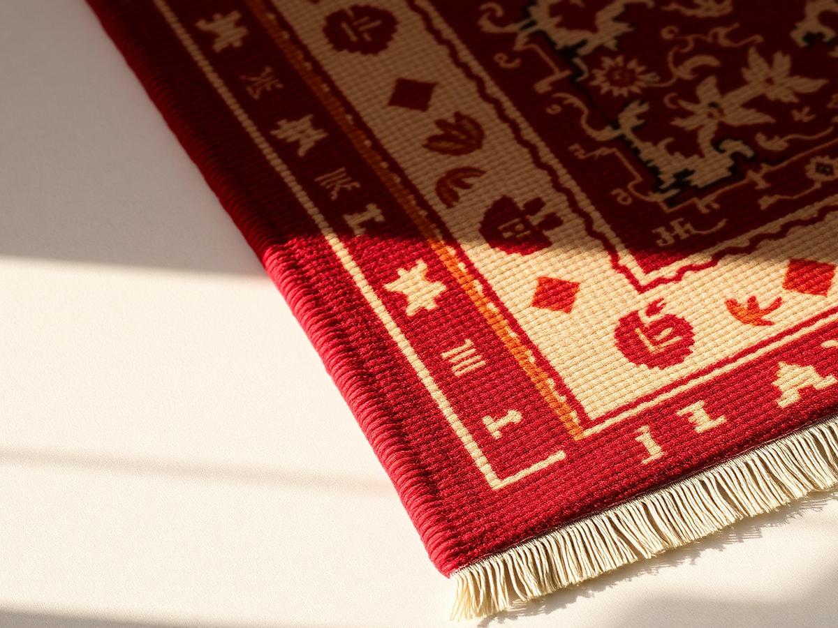Corner detail of a hand-knotted Kashmiri silk carpet
