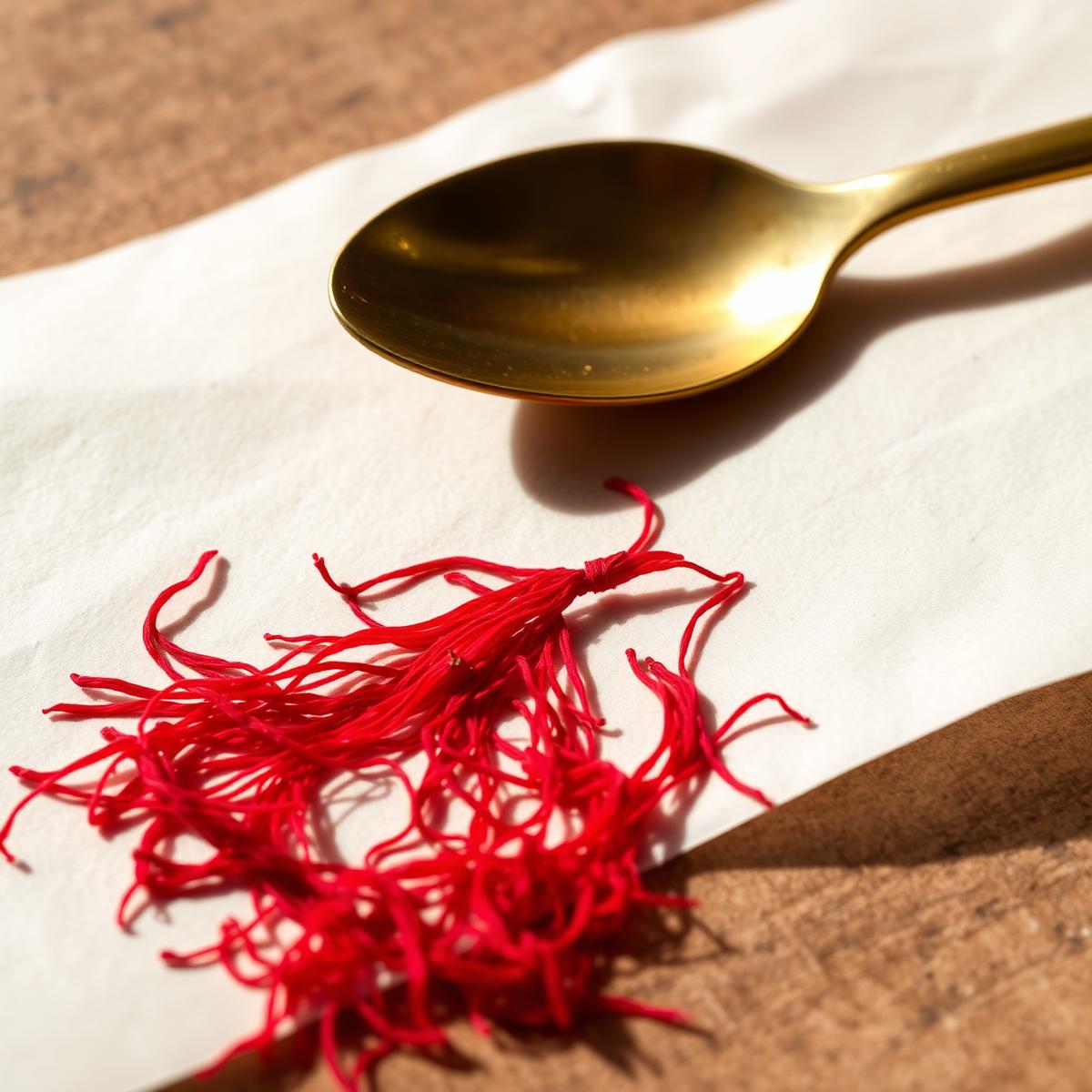 Deep red Kashmiri saffron threads on cream paper